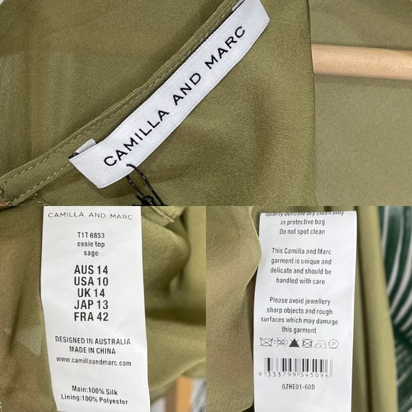 SOLD Camilla and Marc Sage Green Silk Essie Top Blouse Size 14 - Picture 13 of 14